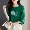 Summer new white round-neck five-quarter sleeve T-shirt for women 2025 Loose and thin mid-sleeved base layer Specification image